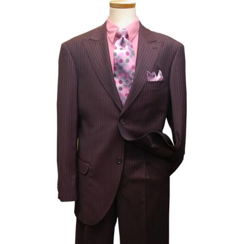 Azione by Zanetti Deep Cranberry With Mauve/Lavender Pinstripes  Super 120's Wool Suit ZZ37614
